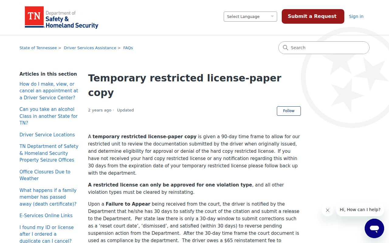 Sevier County traffic warrant court-first temporary license notice