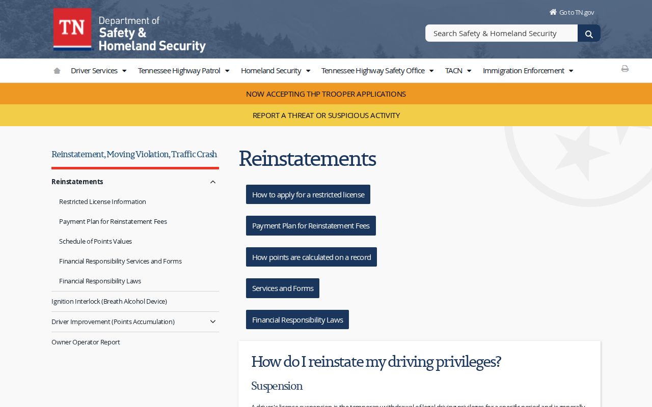 Sevier County traffic warrant research showing the court-first license reinstatement route